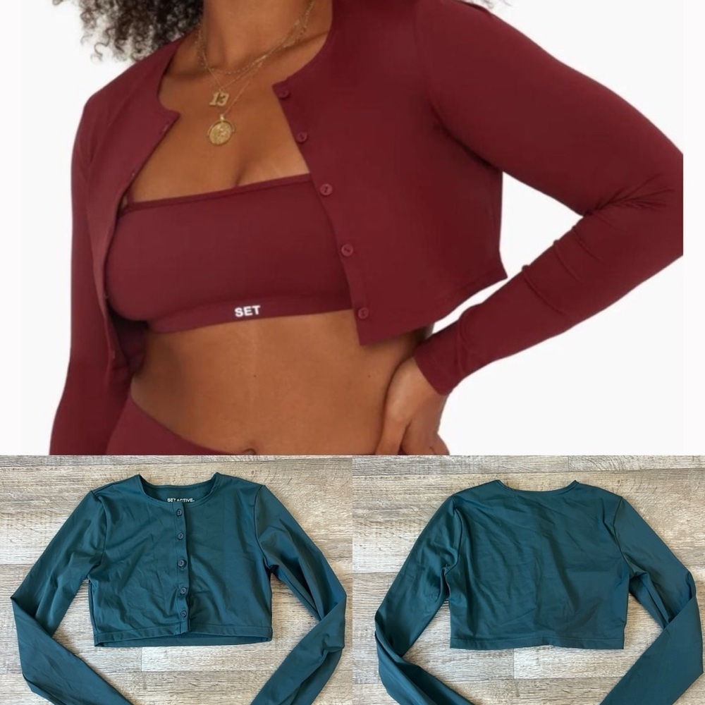 Set Active SportBody Cropped Long Sleeve Cardigan in Emerald Green
